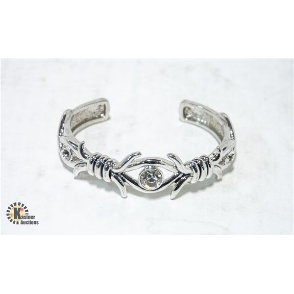 SILVER-TONE BANGEL BRACELET WITH CZ STONES
