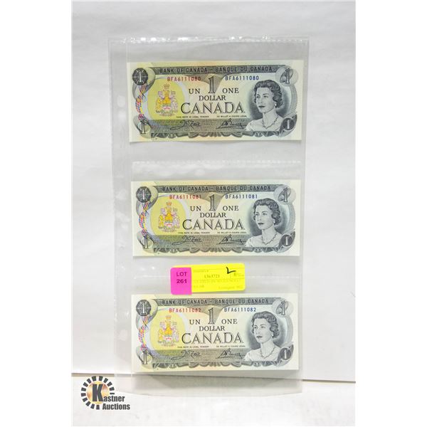 UNCIRCULATED (IN SEQUENCE) 3 ONE DOLLAR