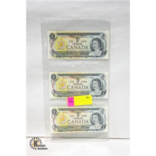 UNCIRCULATED (IN SEQUENCE) 3 ONE DOLLAR