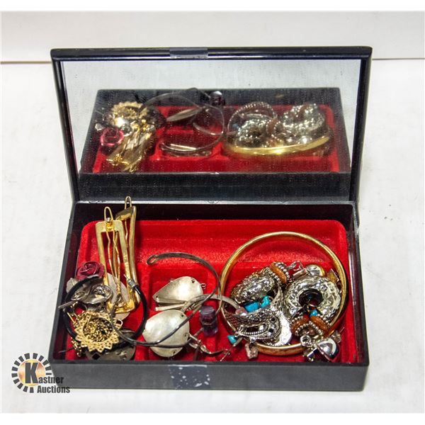 JEWELRY BOX WITH ESTATE COSTUME JEWELRY