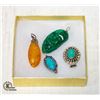 Image 1 : LOT OF 4 PENDANTS RUSSIAN JADE, ARTIFICIAL AMBER,