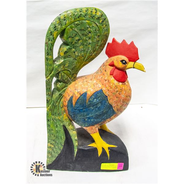 ESTATE LARGE WOOD CARVED ROOSTER STATUE-ESTATE