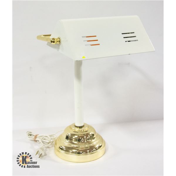 BRASS BANKER'S LAMPS WHITE SHADE