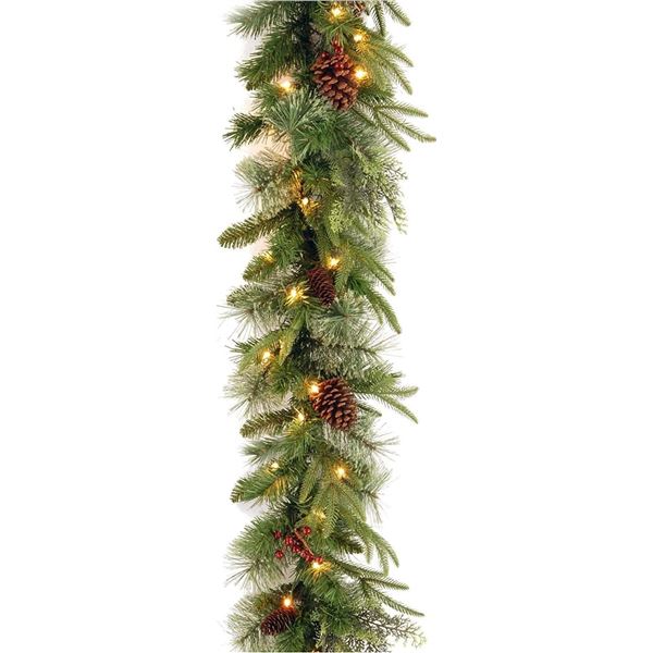 NEW NATIONAL TREE COMPANY 9' FROSTED BERRY PRELIT