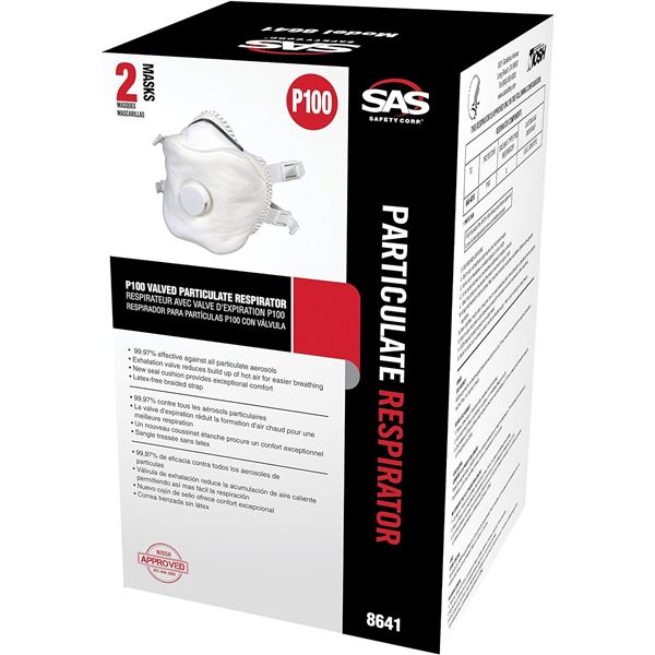 NEW 2-PACK SAS P100 VALVED PARTICULATE RESPIRATOR