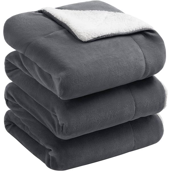 NEW SHILUCHENG SHERPA FLEECE DARK GRAY QUEEN SIZE