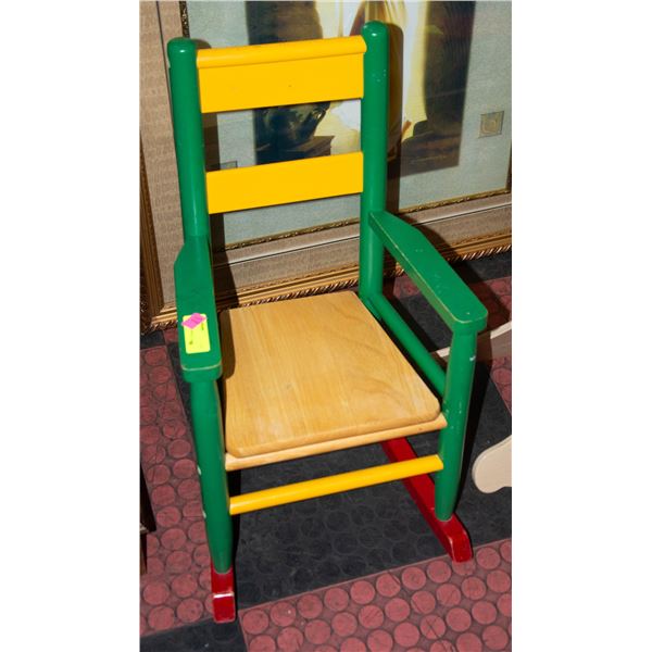 SMALL VINTAGE CHILDRENS WOOD ROCKING CHAIR