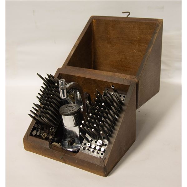 ANTIQUE WATCHMAKERS JEWEL SETTING TOOL SET IN BOX