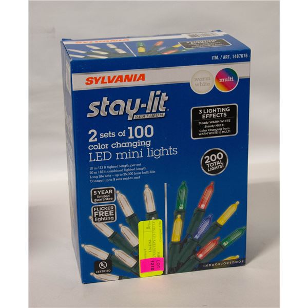 NEW SYLVANIA STAY-LIT 2 SETS OF 100 LED MINI