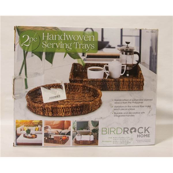 NEW BIRDROCK HOME 2PC HANDWOVEN TRAY SET