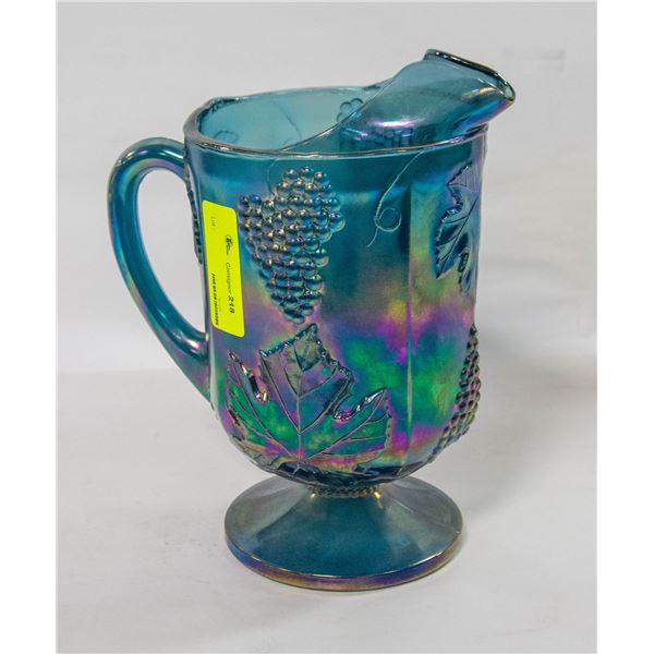 CARNIVAL GLASS INDIANA BLUE HARVEST GRAPE PITCHER