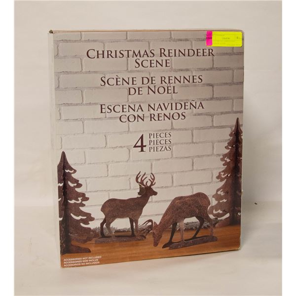 4 PIECE METAL CHRISTMAS REINDEER SCENE