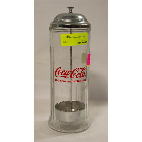COCA-COLA GLASS STRAW DISPENSER SLIGHT CRACK