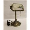 Image 1 : ORNATE BANKERS STYLE BRASS AND GLASS LAMP