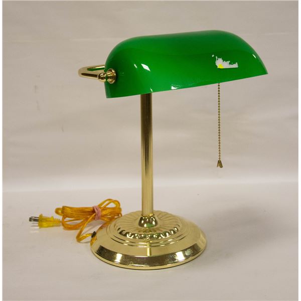 BRASS BANKERS LAMP GREEN SHADE