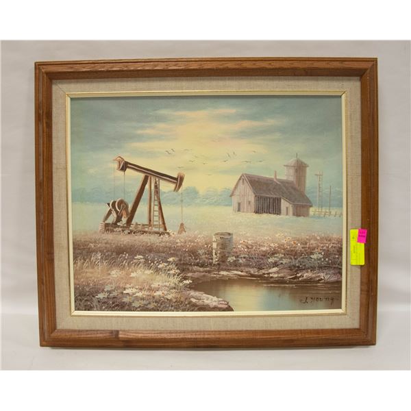 ESTATE OIL ON CANVAS OIL DRILL RIG PAINTING
