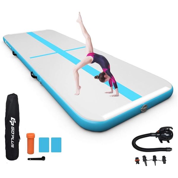 NEW GOPLUS INFLATABLE GYMNASTICS MAT 10' X 3' BLUE