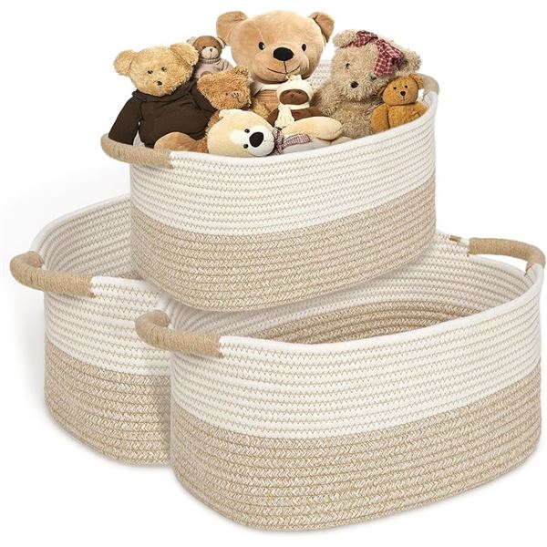 BRAND NEW SET OF 3 ROPE WOVEN TIDY STORAGE BASKETS
