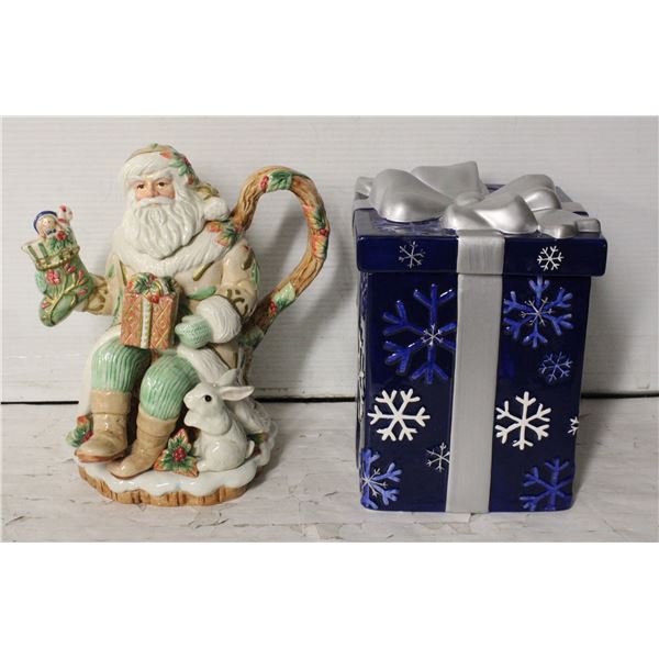 GLASS BLUE GIFTBOX & SANTA TEAPOT