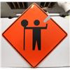 FLAG PERSON AHEAD ROAD SIGN