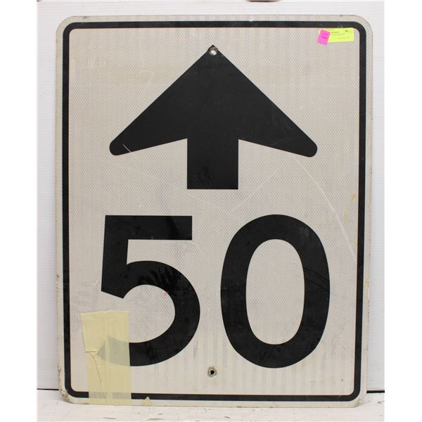 SPEED LIMIT 50 AHEAD SIGN