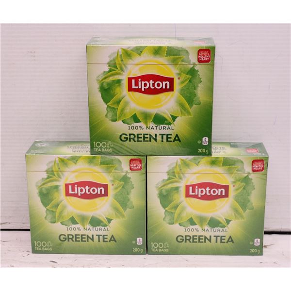 THREE BOXES OF LIPTON GREEN TEA