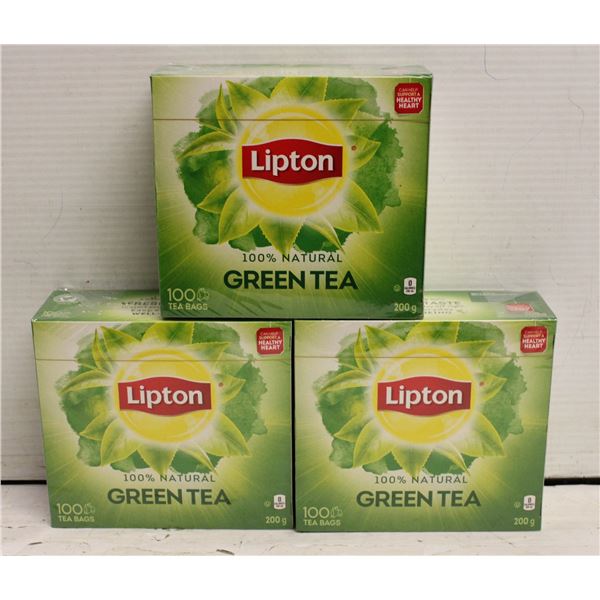 THREE BOXES OF LIPTON GREEN TEA