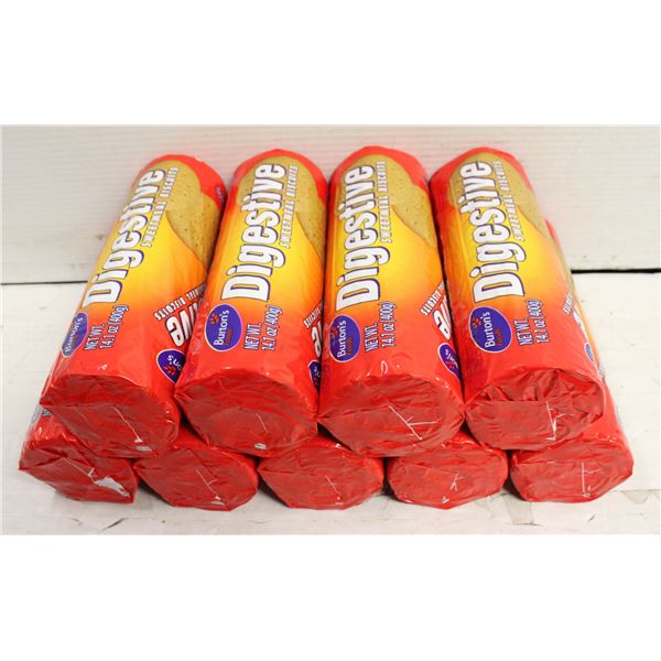 NINE PACKAGES OF BURTON ENGLISH DIGESTIVE COOKIES