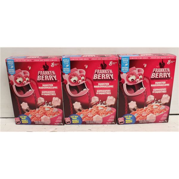 THREE BOXES OF FRANKENBERRY CEREAL BEST BEFORE