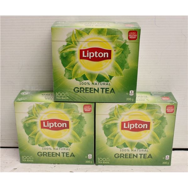 THREE BOXES OF LIPTON GREEN TEA