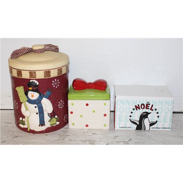 SNOWMAN 2 PC COOKIE JUGS