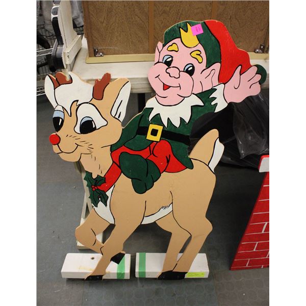 HANDCRAFTED WOOD ELF RUDOLPH 35" X 24"