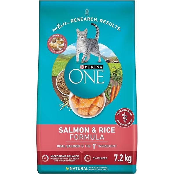 7.2KG BAG OF PURINA ONE SALMON & RICE CAT FOOD