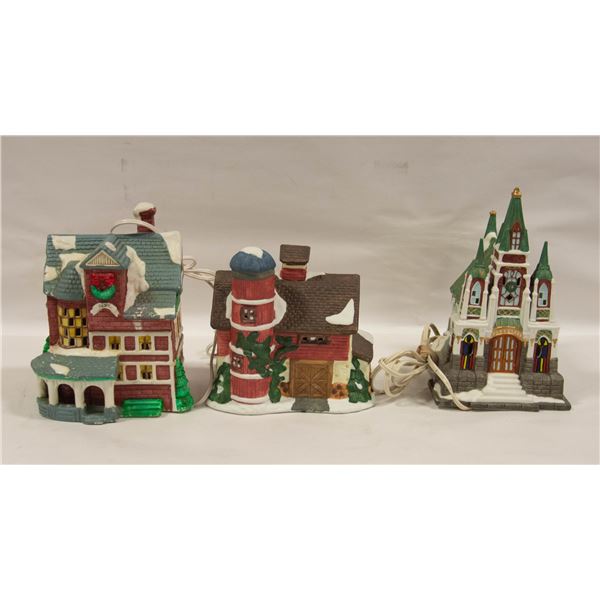 3 PCS XMAS PORCELAN VILLAGES HOUSES WORKING