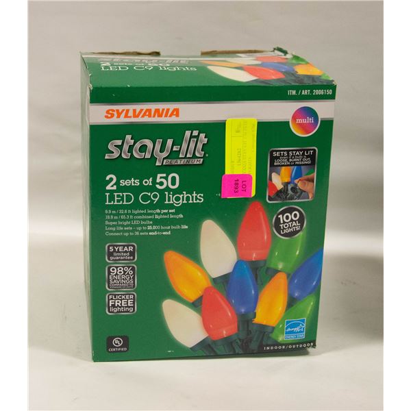 NEW SYLVANIA STAY-LIT 2 SETS OF 50 LED C9 LIGHTS