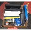 Image 1 : LARGE BOX OF OFFICE SUPPLIES INCL. LEATHER
