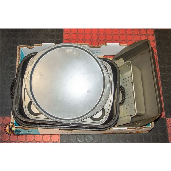 FLAT WITH BAKING ITEMS INCL. PIZZA PANS,