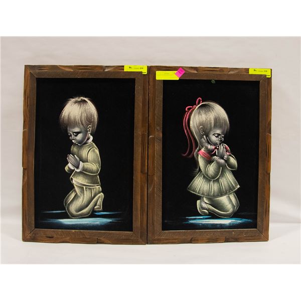 PAIR OF VELVET PICTURES