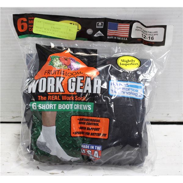 SHORT BLACK BOOT CREW SOCKS 12-16 SIZE 6-PACK