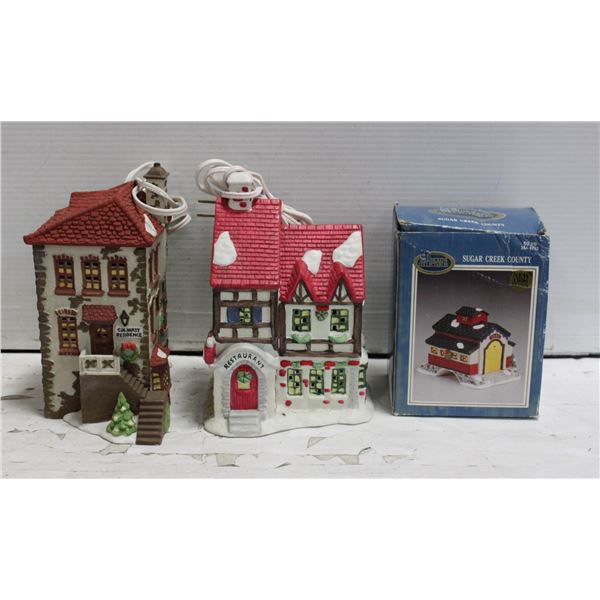 3 PCS XMAS PORCELAIN VILLAGES HOUSES WORKING