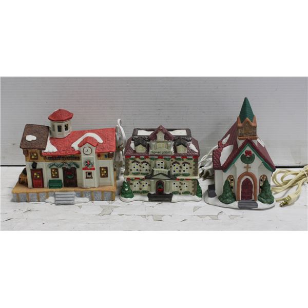 3 PCS XMAS PORCELAIN VILLAGES HOUSES WORKING