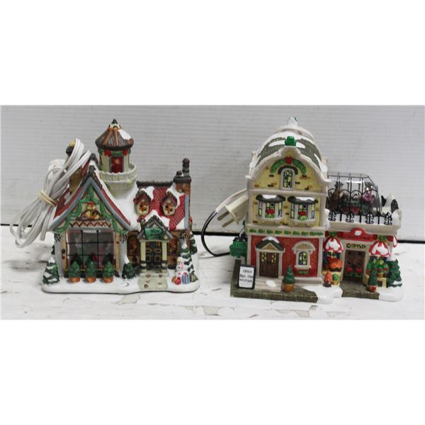 2 PCS XMAS PORCELAIN VILLAGES HOUSES WORKING