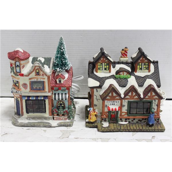 2 PCS XMAS PORCELAIN VILLAGES HOUSES WORKING