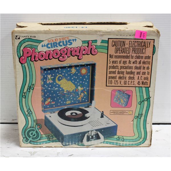 VINTAGE VANITY FAIR CIRCUS PHONOGRAPH W/