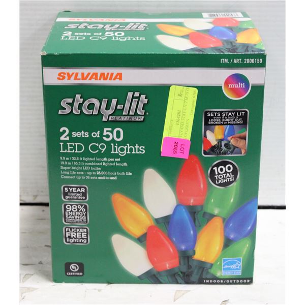 NEW SYLVANIA STAY-LIT 2 SETS OF 50 LED C9 LIGHTS