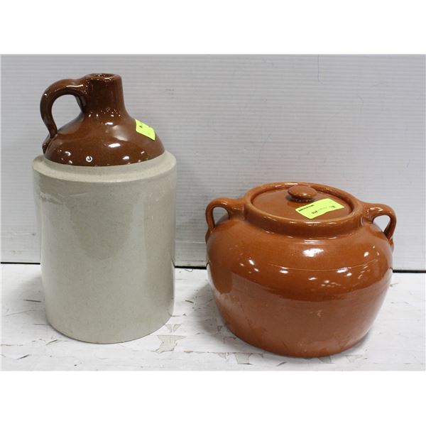 LOT OF VINTAGE MEDALTA WHISKEY AND BEAN CROCKS