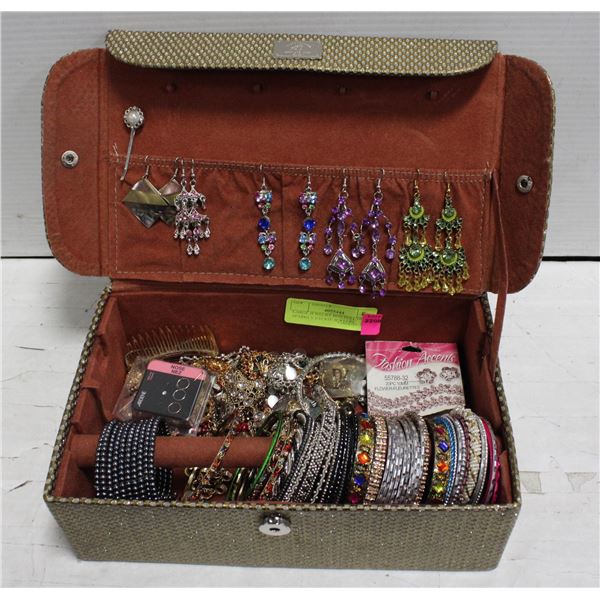 LARGE JEWELRY BOX FULL OF SPARKLY ESTATE JEWELRY