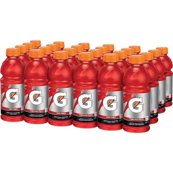 CASE WITH 24 591ML BOTTLES OF GATORADE FRUIT PUNCH