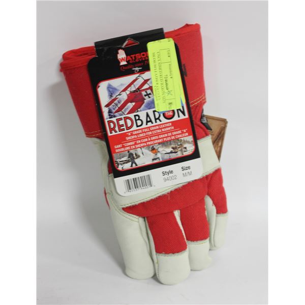 UNCLAIMED RED BARON SIZE MEDIUM LEATHER GLOVES
