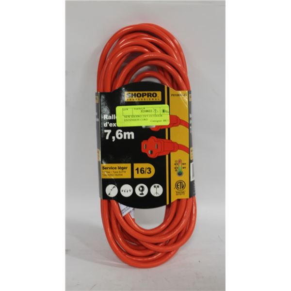 NEW SHOPRO 25FT OUTDOOR EXTENSION CORD